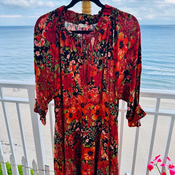 Easel Floral Midi Dress in dark orange/blk/green and a bit of gold. - Picture 5 of 8